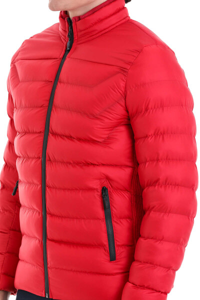 Kırmızı Ekstra Slim Fit Hakim Yaka Şişme Mont - 5