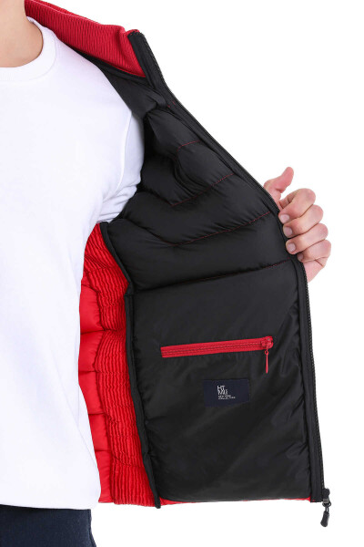 Kırmızı Ekstra Slim Fit Hakim Yaka Şişme Mont - 6