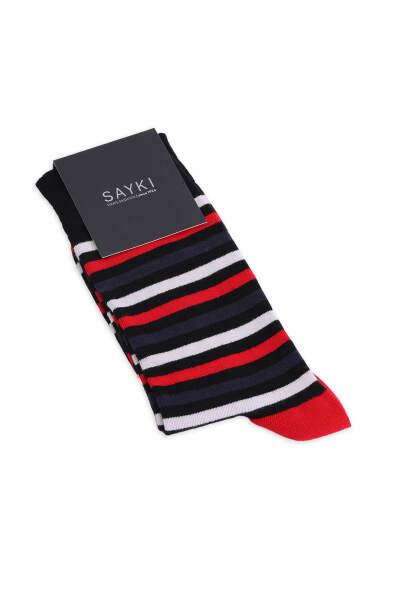 Kırmızı Pamuklu Çizgili Soket Çorap 