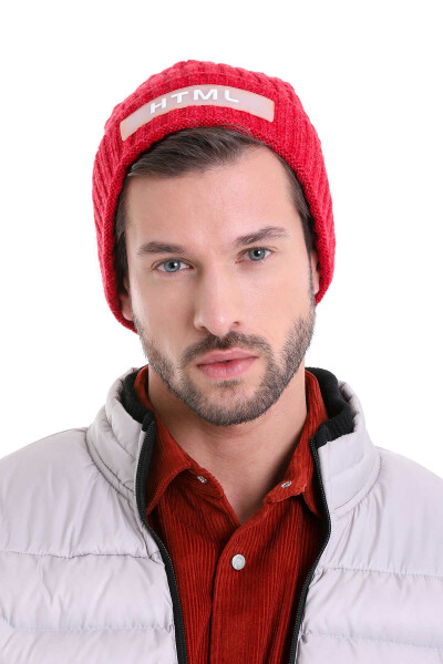 Kırmızı Pamuklu Örgü Bere - 3