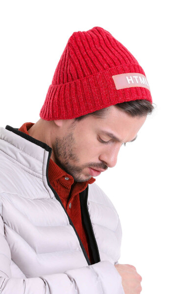 Kırmızı Pamuklu Örgü Bere - 4