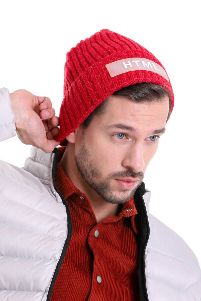 Kırmızı Pamuklu Örgü Bere - 5