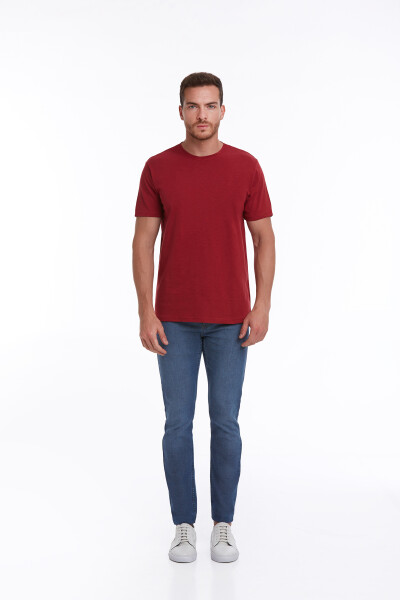 Kırmızı Slim Fit 100% Pamuk Bisiklet Yaka Tişört - 4