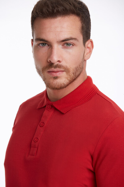 Kırmızı Regular Fit 100% Pamuk Polo Yaka Tişört - 5