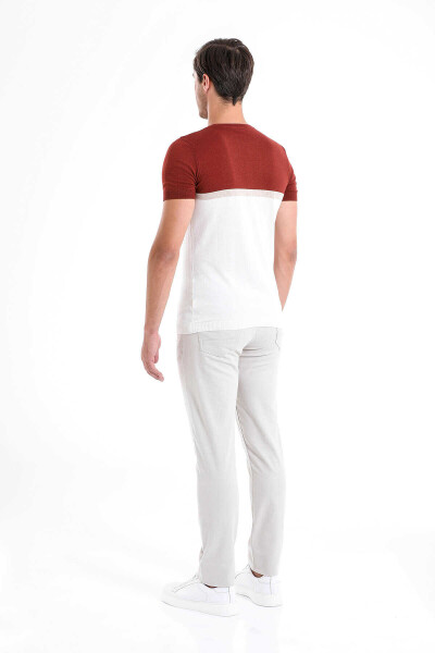 Kiremit Regular Fit Desenli Bisiklet Yaka Tişört - 4