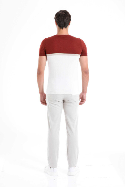 Kiremit Regular Fit Desenli Bisiklet Yaka Tişört - 5