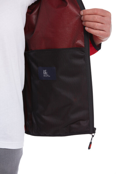 Kırmızı Slim Fit Kapüşonlu Mevsimlik Mont - 11