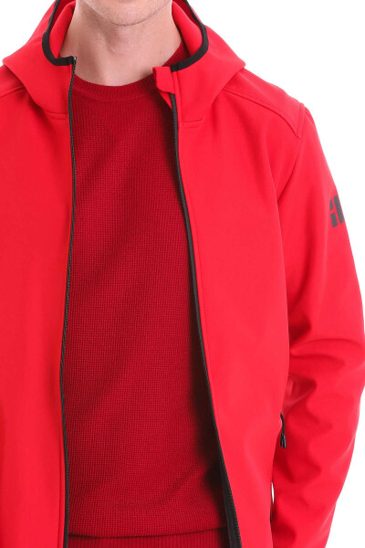 Kırmızı Slim Fit Kapüşonlu Polar Mont - 9