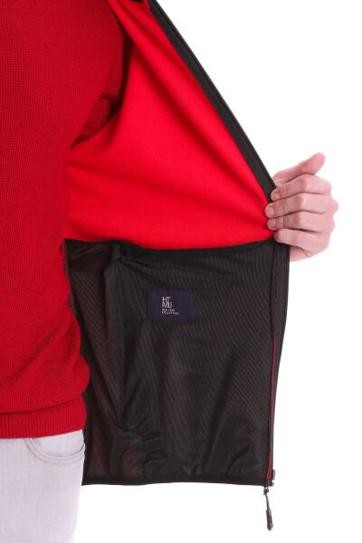 Kırmızı Slim Fit Kapüşonlu Polar Mont - 11