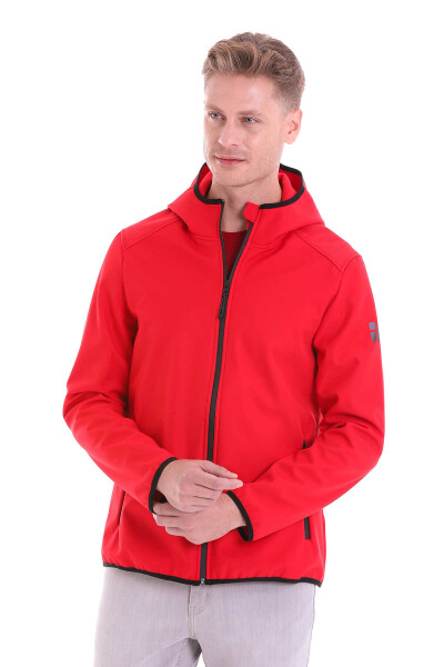Kırmızı Slim Fit Kapüşonlu Polar Mont - 2