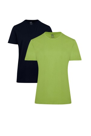 Yeşil ve Lacivert Regular Fit %100 Pamuk Bisiklet Yaka İkili Paket Basic Tişört 