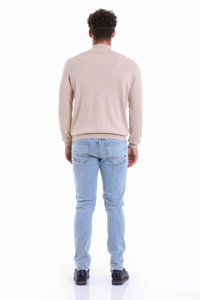 Bej Regular Fit Düz 100% Pamuk Yarım Balıkçı Yaka Triko Kazak - 9