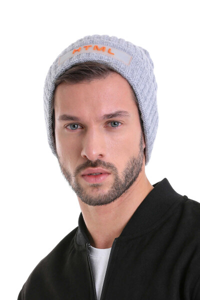 Gri Düz Pamuklu Örgü Bere 