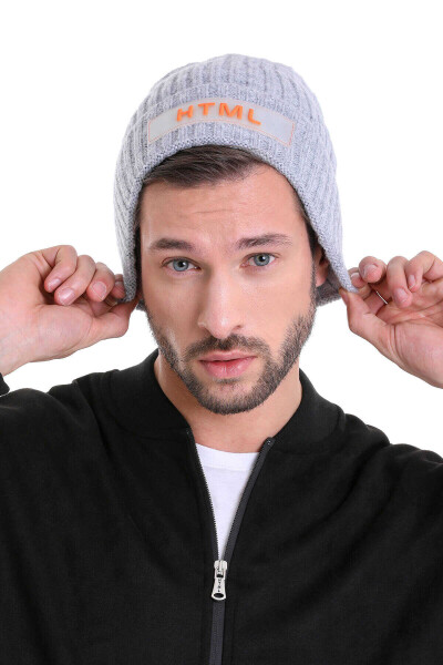 Gri Düz Pamuklu Örgü Bere - 2