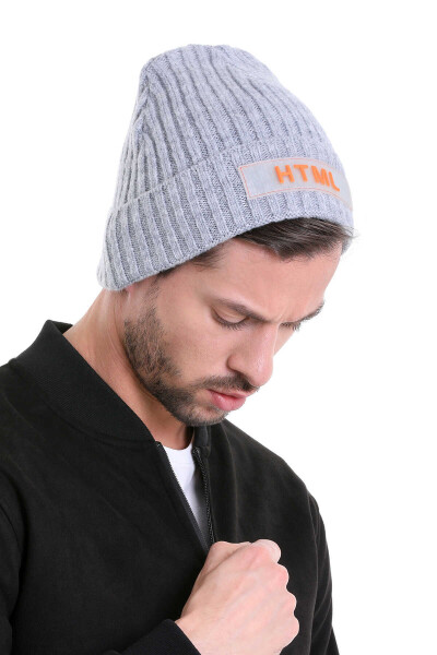 Gri Düz Pamuklu Örgü Bere - 4