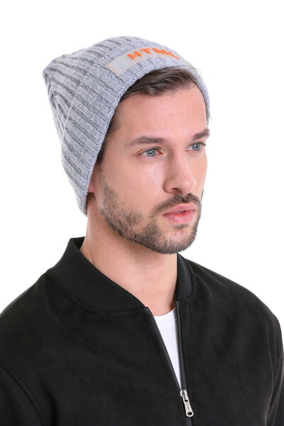 Gri Düz Pamuklu Örgü Bere - 5