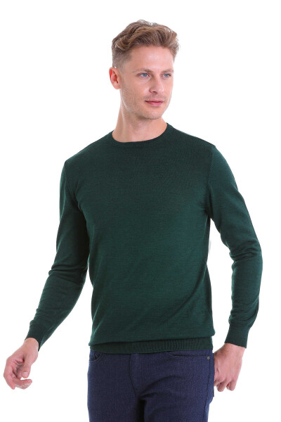 Yeşil Comfort Fit Bisiklet Yaka Yünlü Kazak - 2