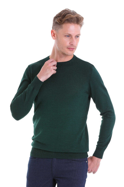 Yeşil Comfort Fit Bisiklet Yaka Yünlü Kazak - 3