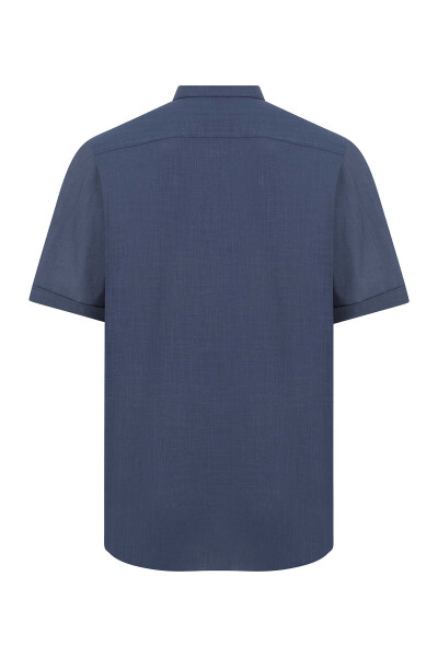 Lacivert Klasik Fit 100% Pamuk Kısa Kol Klasik Gömlek - 2