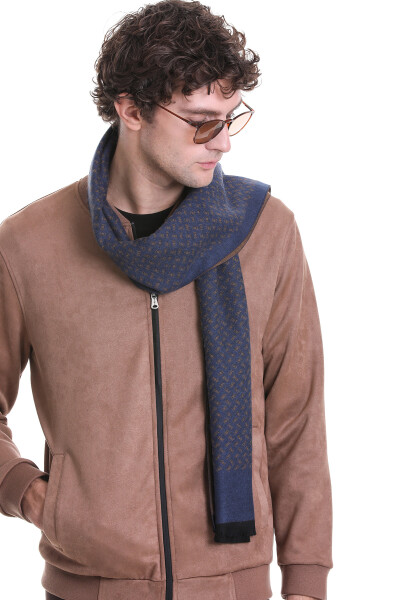 Lacivert - Camel 2 Çift Taraflı Atkı - 7