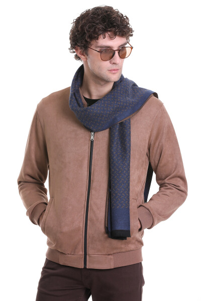 Lacivert - Camel 2 Çift Taraflı Atkı - 8