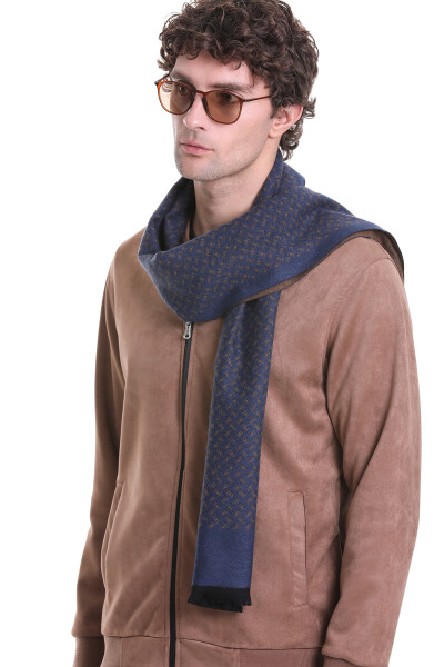 Lacivert - Camel 2 Çift Taraflı Atkı - 9