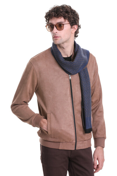 Lacivert - Camel 2 Çift Taraflı Atkı - 10