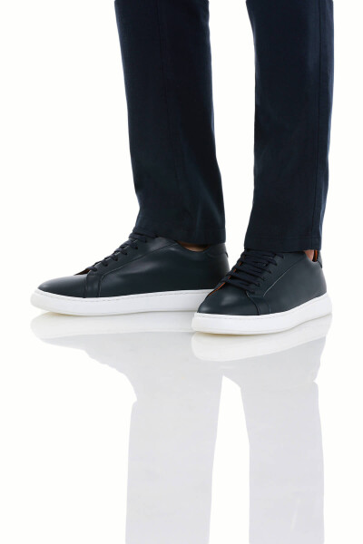 Lacivert Casual Bağcıklı Deri Sneakers - 3
