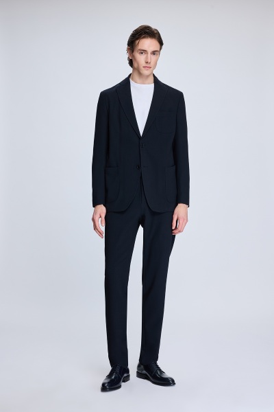 Lacivert Comfort Fit Balıksırtı Mono Yaka Casual Takım Elbise 