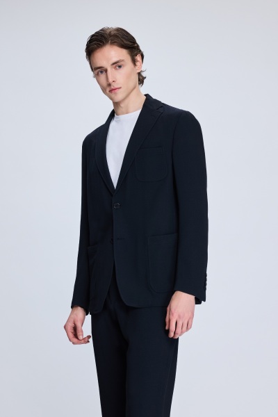 Lacivert Comfort Fit Balıksırtı Mono Yaka Casual Takım Elbise - 2