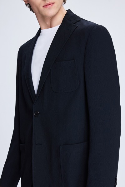 Lacivert Comfort Fit Balıksırtı Mono Yaka Casual Takım Elbise - 3