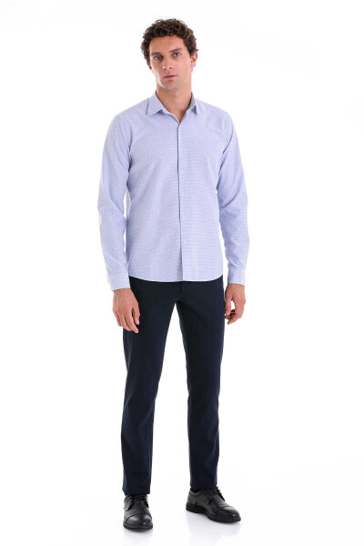 Lacivert Comfort Fit Çizgili Pamuklu Slim Yaka Uzun Kollu Casual Gömlek - 4
