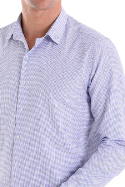 Lacivert Comfort Fit Çizgili Pamuklu Slim Yaka Uzun Kollu Casual Gömlek - 5