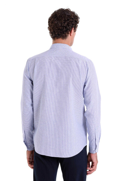 Lacivert Comfort Fit Çizgili Pamuklu Slim Yaka Uzun Kollu Casual Gömlek - 6
