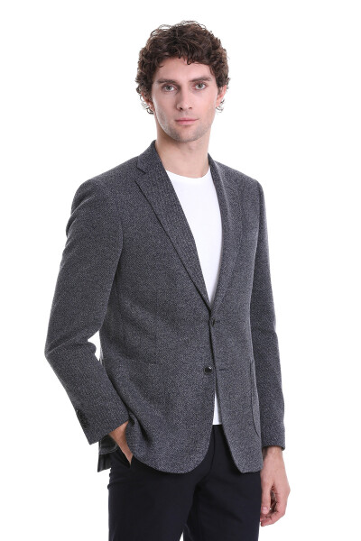 Lacivert Comfort Fit Mono Yaka Klasik Ceket 