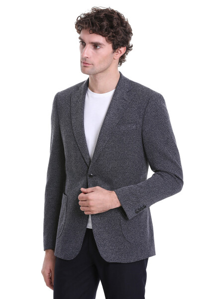 Lacivert Comfort Fit Mono Yaka Klasik Ceket - 3