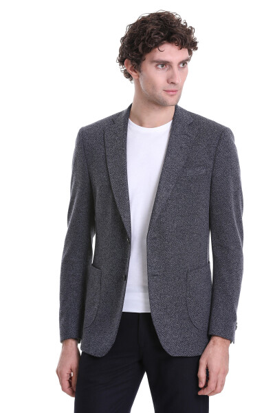 Lacivert Comfort Fit Mono Yaka Klasik Ceket - 4