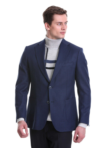 Lacivert Comfort Fit Mono Yaka Klasik Ceket - 2