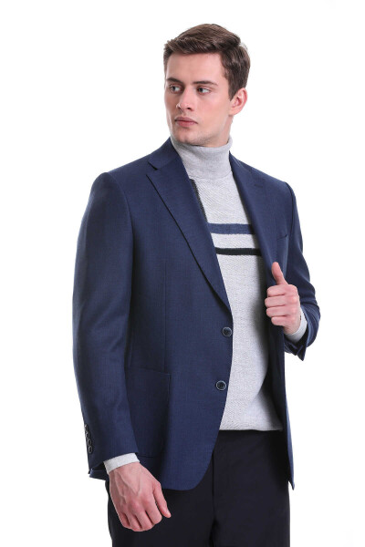 Lacivert Comfort Fit Mono Yaka Klasik Ceket - 3