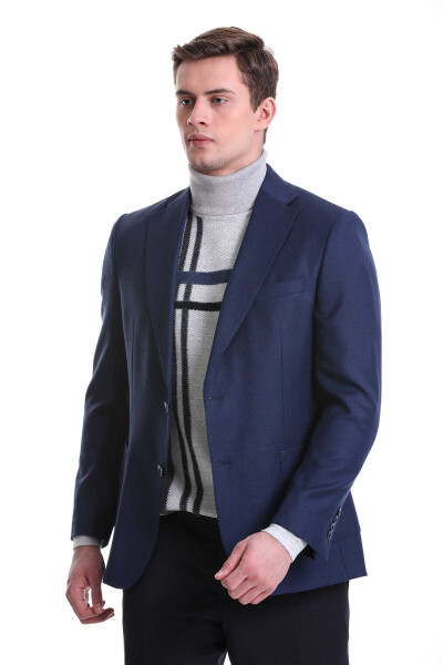 Lacivert Comfort Fit Mono Yaka Klasik Ceket - 5