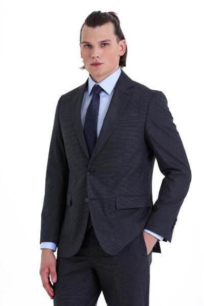 Lacivert Comfort Fit Desenli Mono Yaka Klasik Takım Elbise - 2