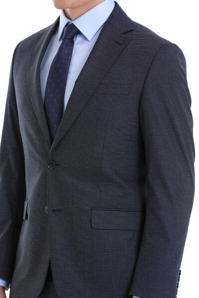 Lacivert Comfort Fit Desenli Mono Yaka Klasik Takım Elbise - 5