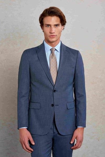 Lacivert Comfort Fit Desenli Mono Yaka Klasik Takım Elbise - 2