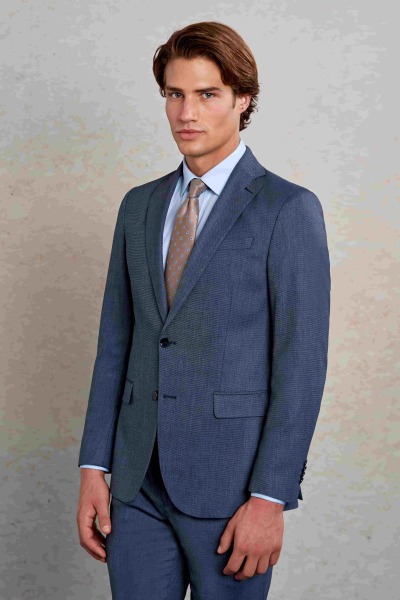 Lacivert Comfort Fit Desenli Mono Yaka Klasik Takım Elbise - 3