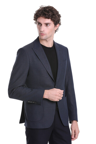 Lacivert Comfort Fit Sivri Yaka Klasik Ceket - 4