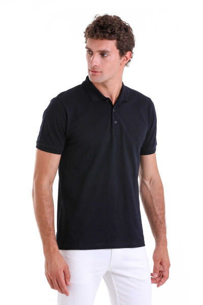 Lacivert Comfort Fit 100% Pamuk Polo Yaka Tişört - 3