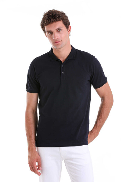 Lacivert Comfort Fit 100% Pamuk Polo Yaka Tişört - 4