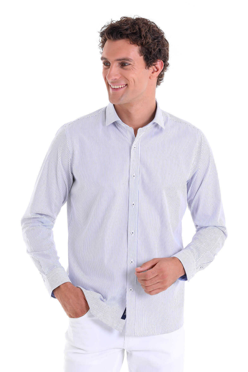 Mavi Comfort Fit 100% Pamuk Slim Yaka Uzun Kollu Klasik Gömlek - Hatem Saykı (1)