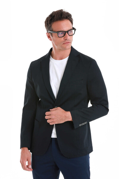 Lacivert Comfort Fit Mono Yaka Klasik Ceket - 3