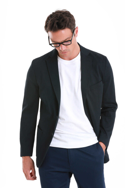 Lacivert Comfort Fit Mono Yaka Klasik Ceket - 4